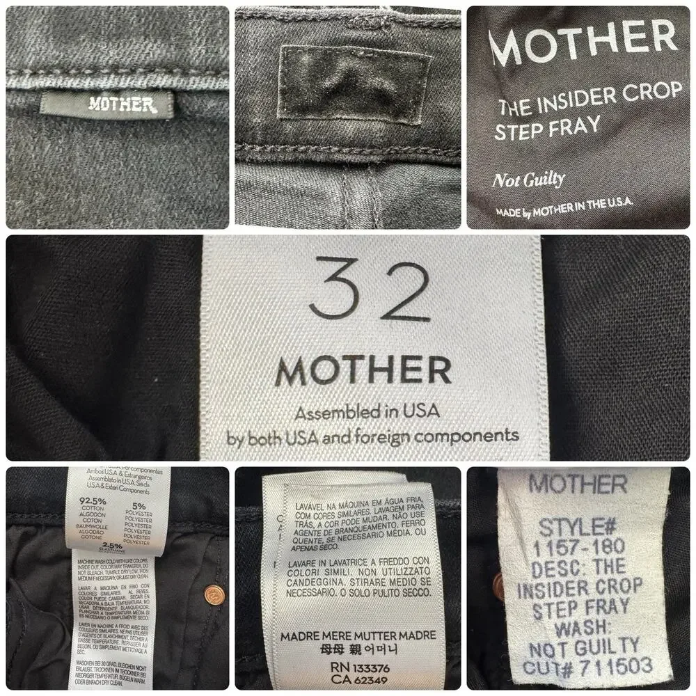 MOTHER Insider Crop Step Fray Jeans Not Guilty Black Wash Size 32 MINT CONDITION - Picture 8 of 8